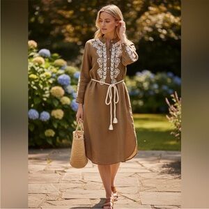 Ex Voto Ivy Caftan Dress in Khaki NWT